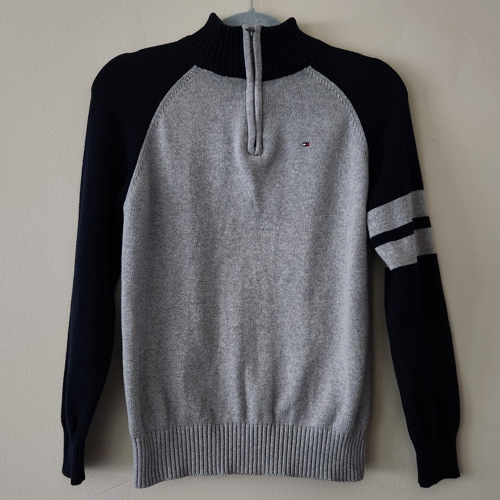 Tommy Hilfiger Quarter Zip Mock Neck Pullover Sweater Boys L 16/18 Preppy Trendy
